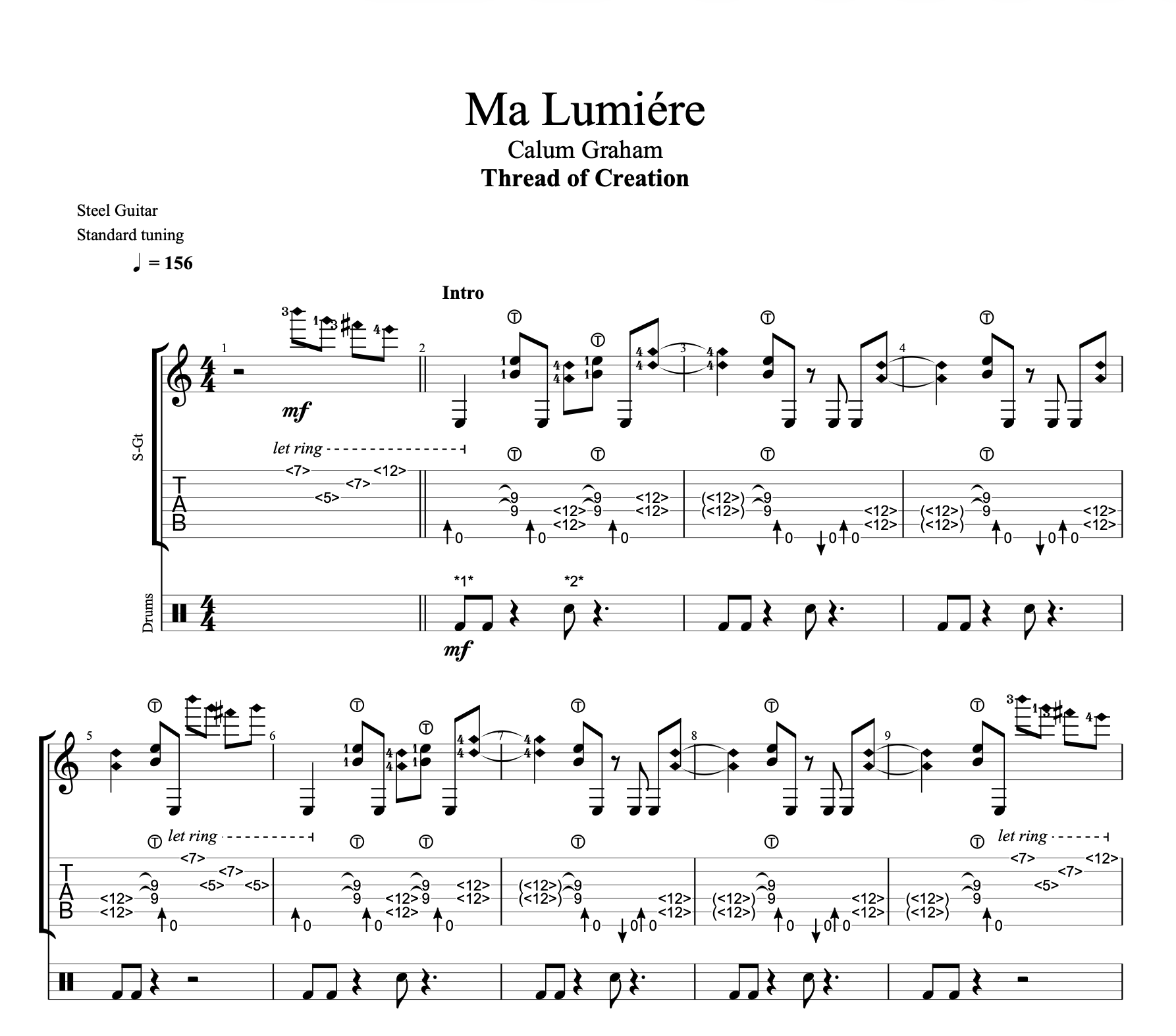 "MA LUMIÉRE" - Guitar Tablature