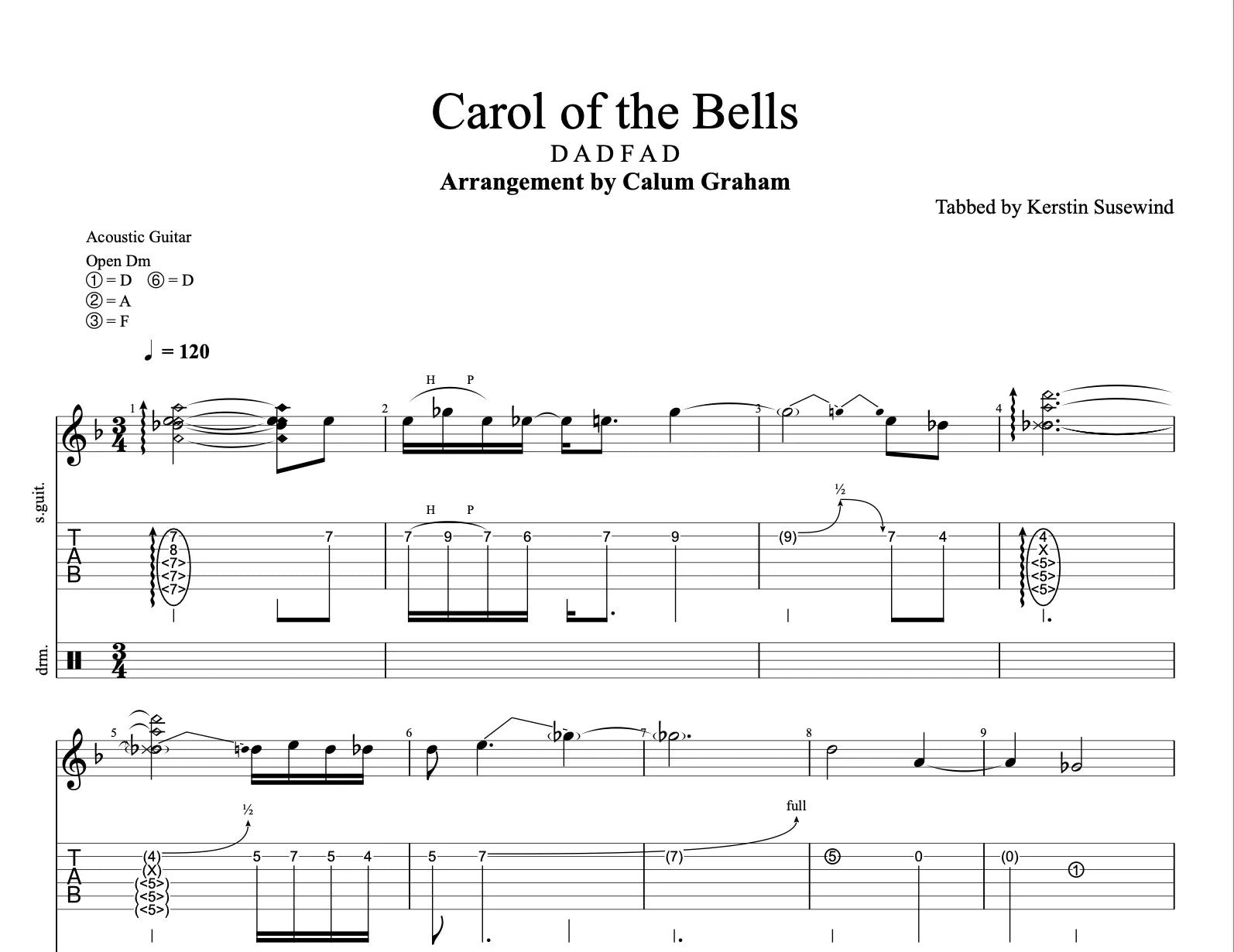 "CAROL OF THE BELLS" - Guitar Tablature
