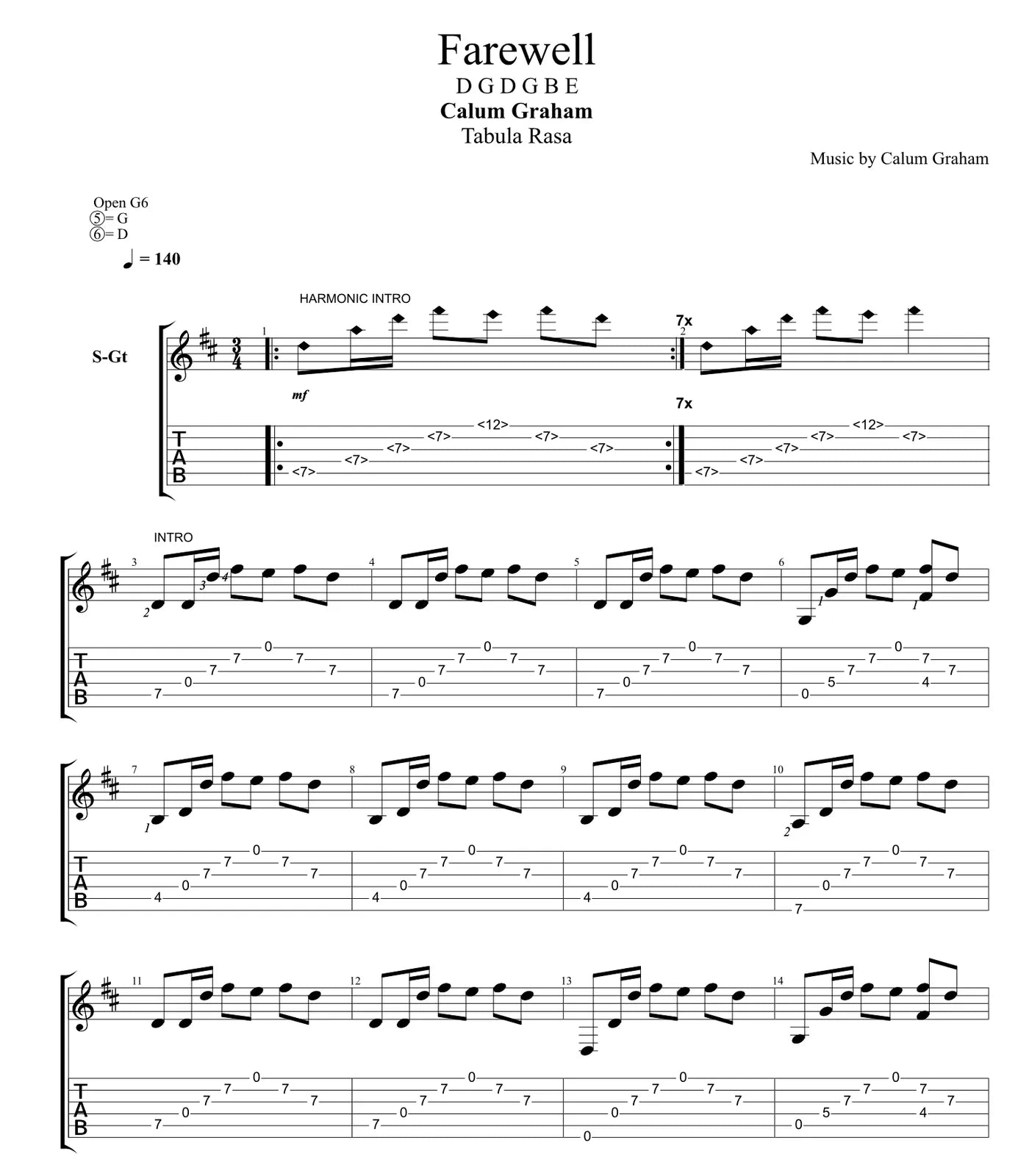 "FAREWELL' - Guitar Tablature