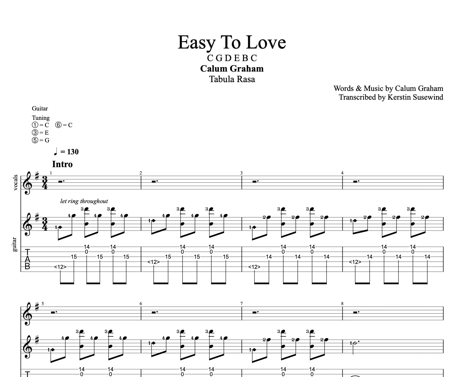 "EASY TO LOVE" - Guitar Tablature